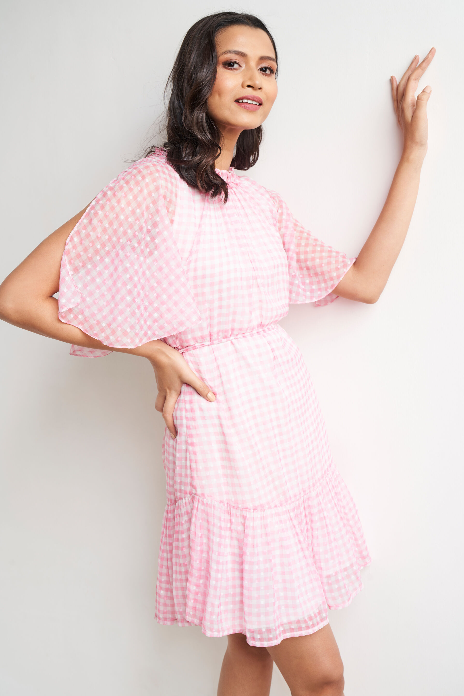 White Pink Floral Flared Dress, White, image 3